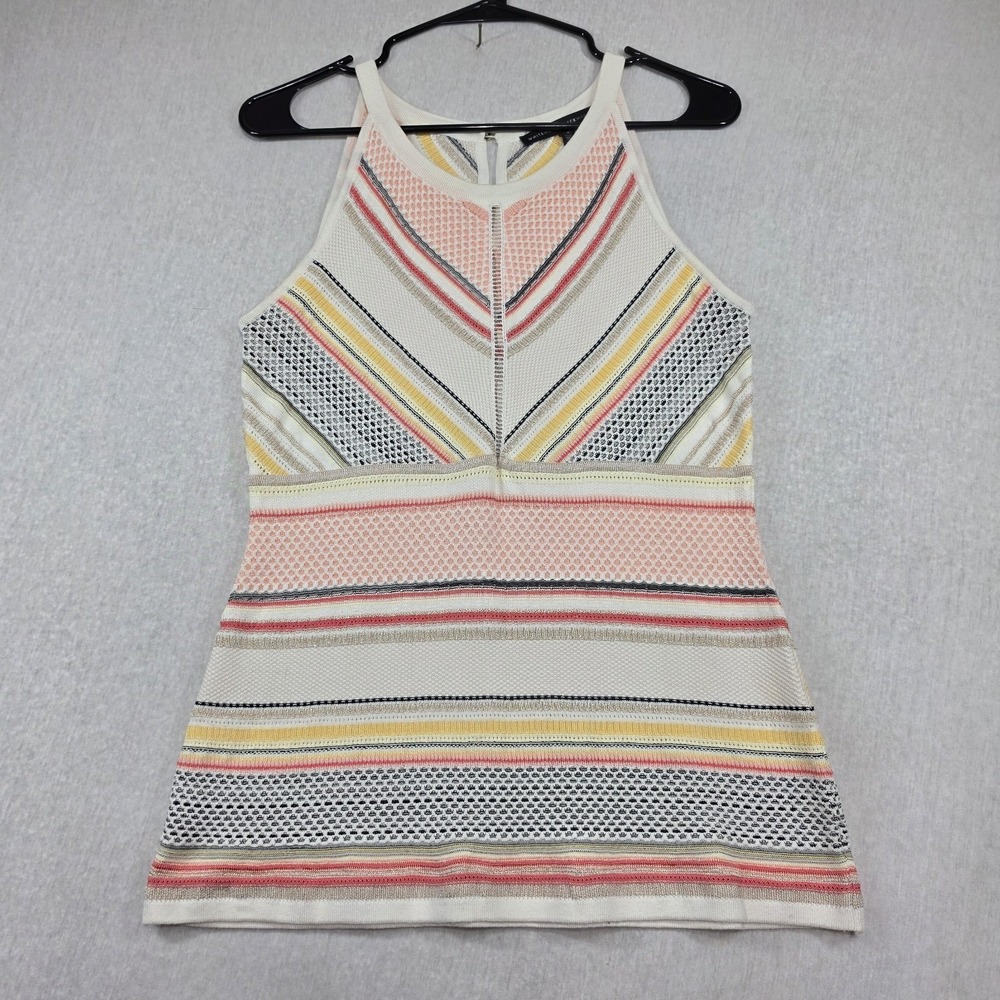 White House Black Market Knit Halter Top Sz S Metallic Stripe Chevron Textured